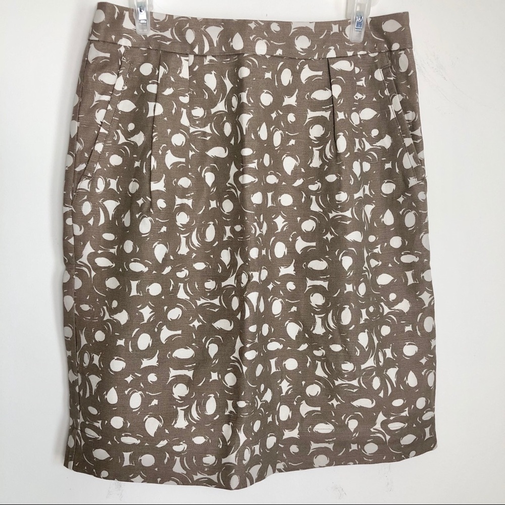 Boden Linen Taupe Printed Pencil Skirt